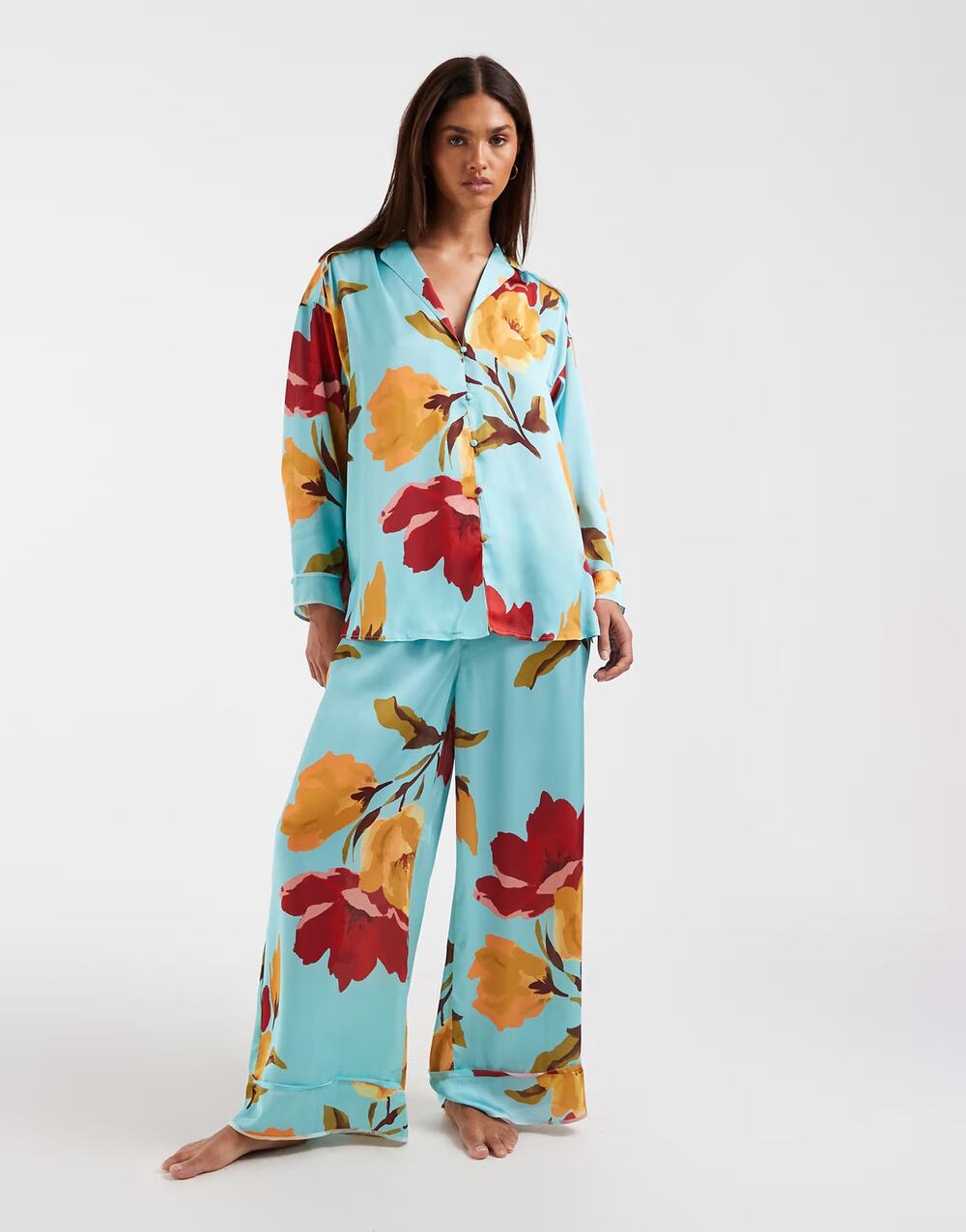 Intimately Free People Floral Pajama Set Women's Large Multicolor Long Sleeve